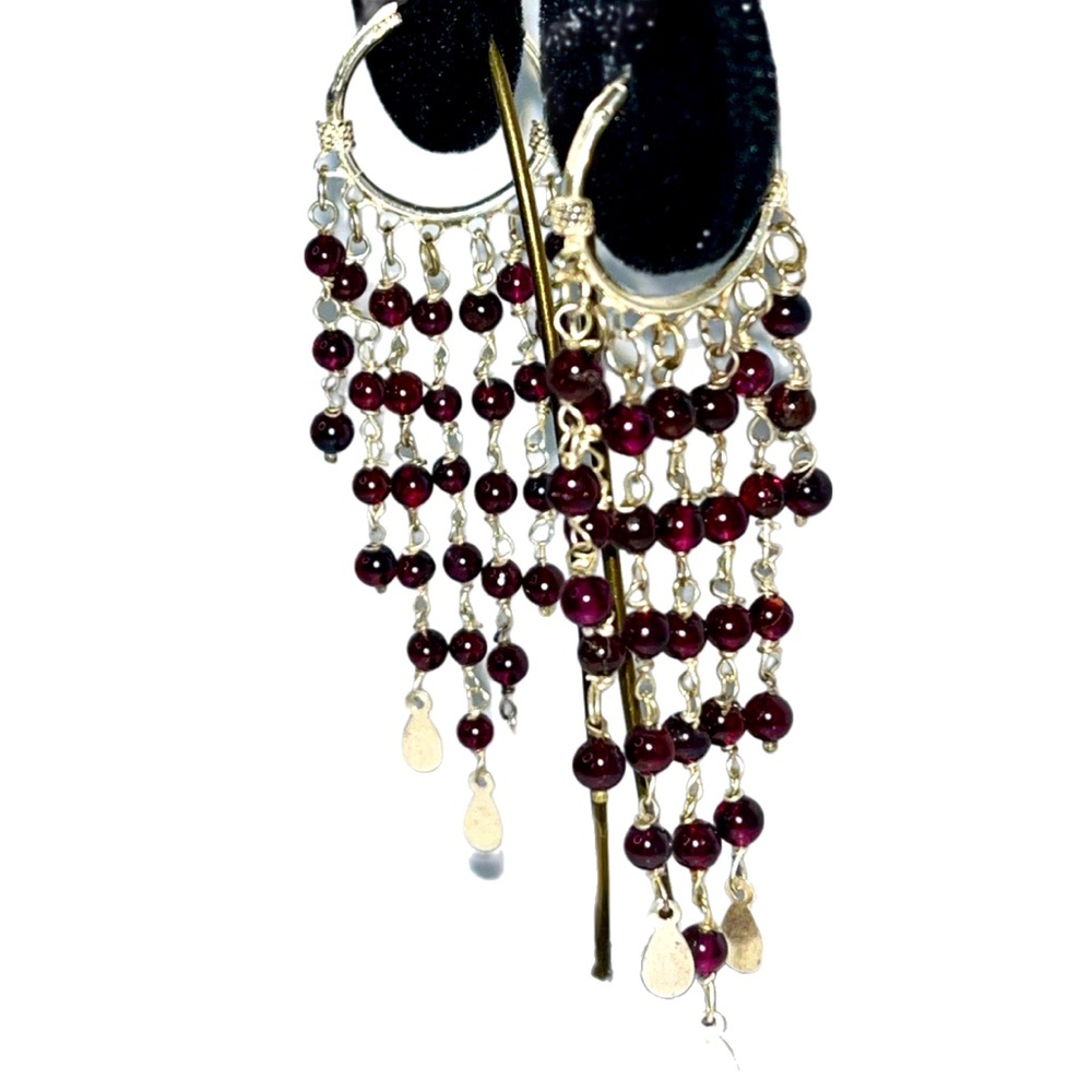 Genuine Garnet Long Dangling Hoops NWT